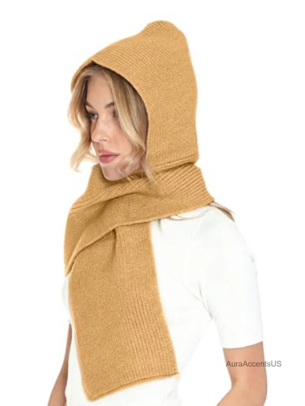 2-in-1 Knitted Hooded Scarf for Women Winter Balaclava Neck Warmer